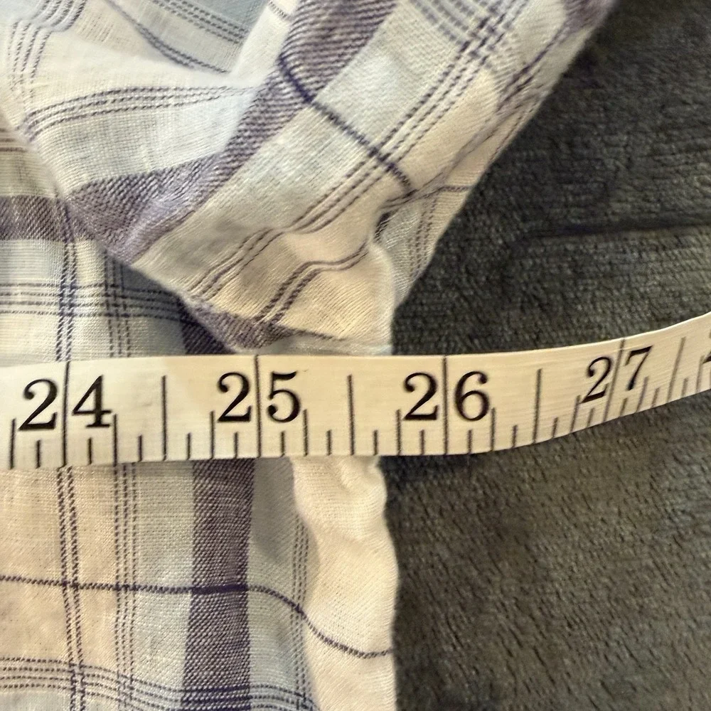 Polo Ralph Lauren Lowell Sport Linen Shirt Mens L Blue Plaid Button Front EUC